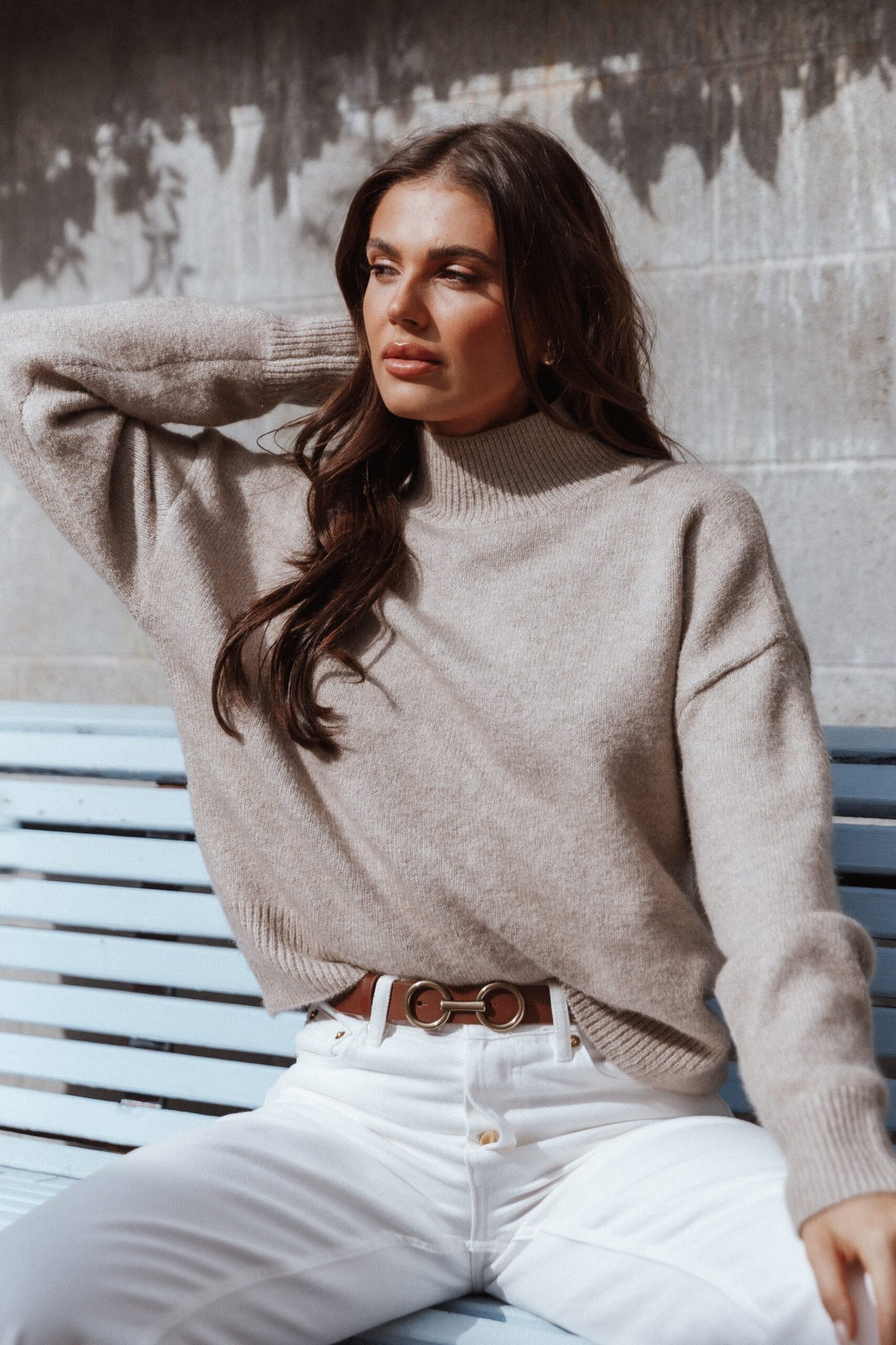 Mockneck Knit Sweater - Beige - Image 2