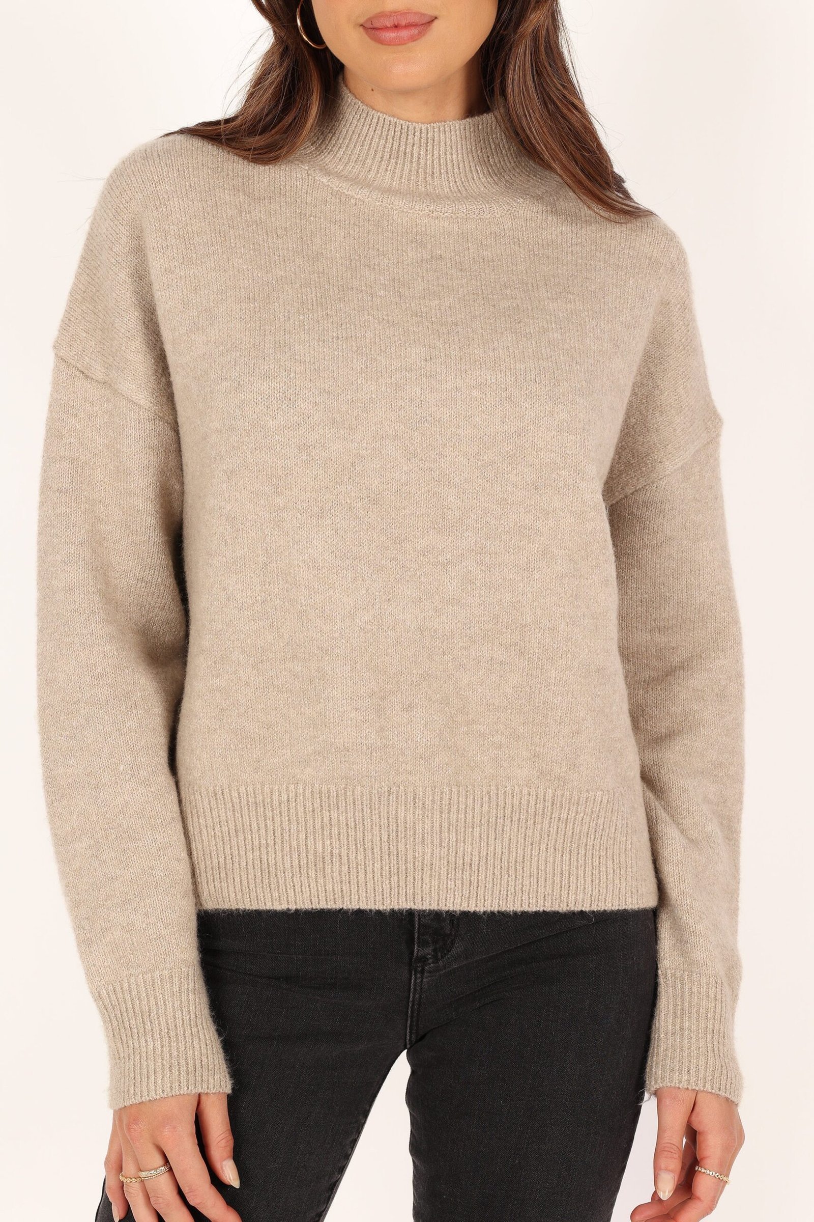 Mockneck Knit Sweater - Beige - Image 5