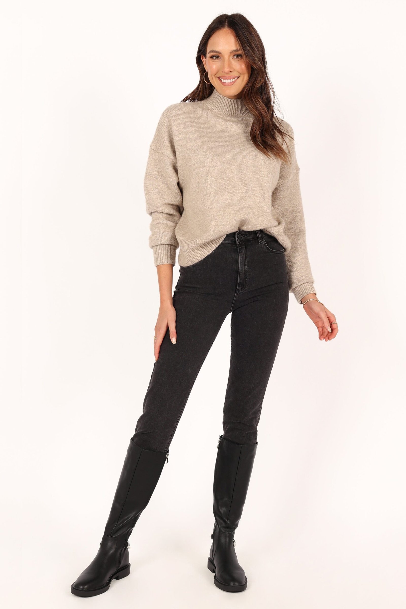 Mockneck Knit Sweater - Beige - Image 6